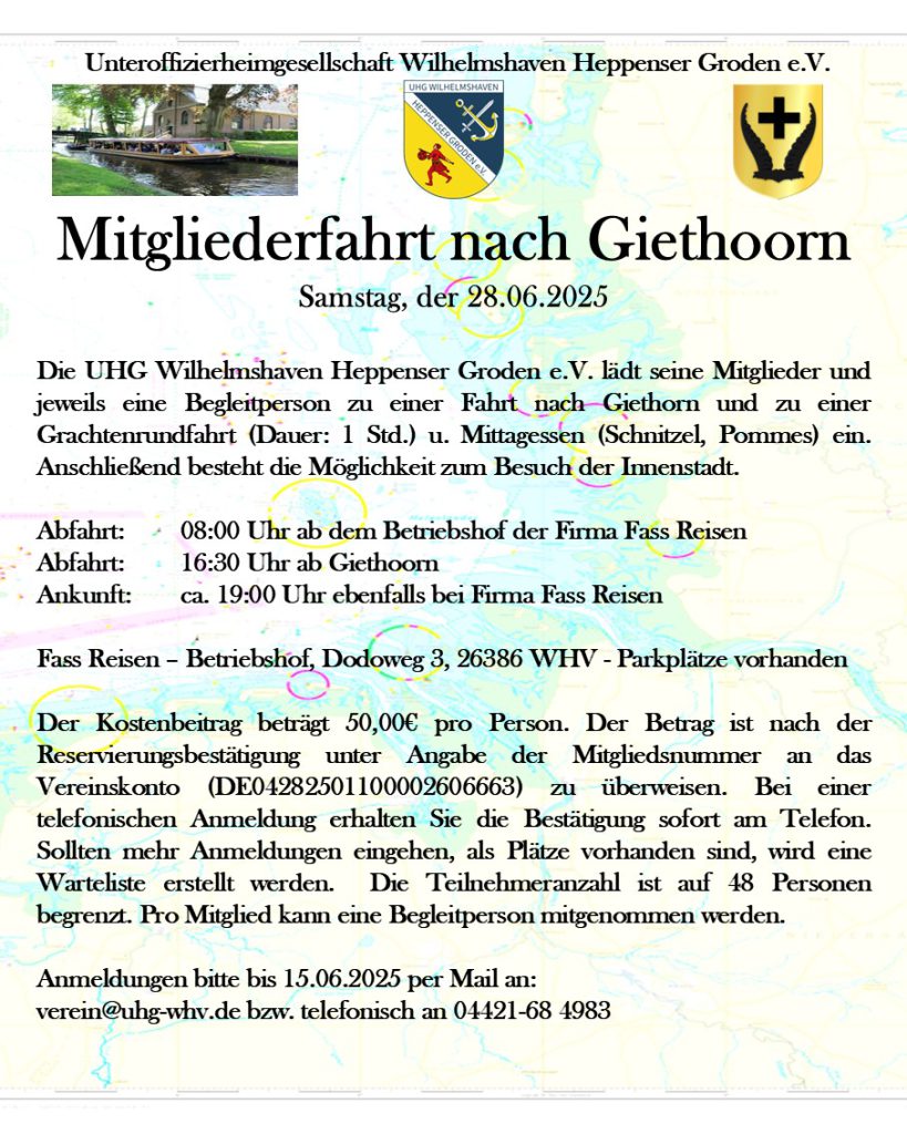 UHG Wilhelmshaven Mitgliederfahrt nach Giethoorn am 28.06.2025