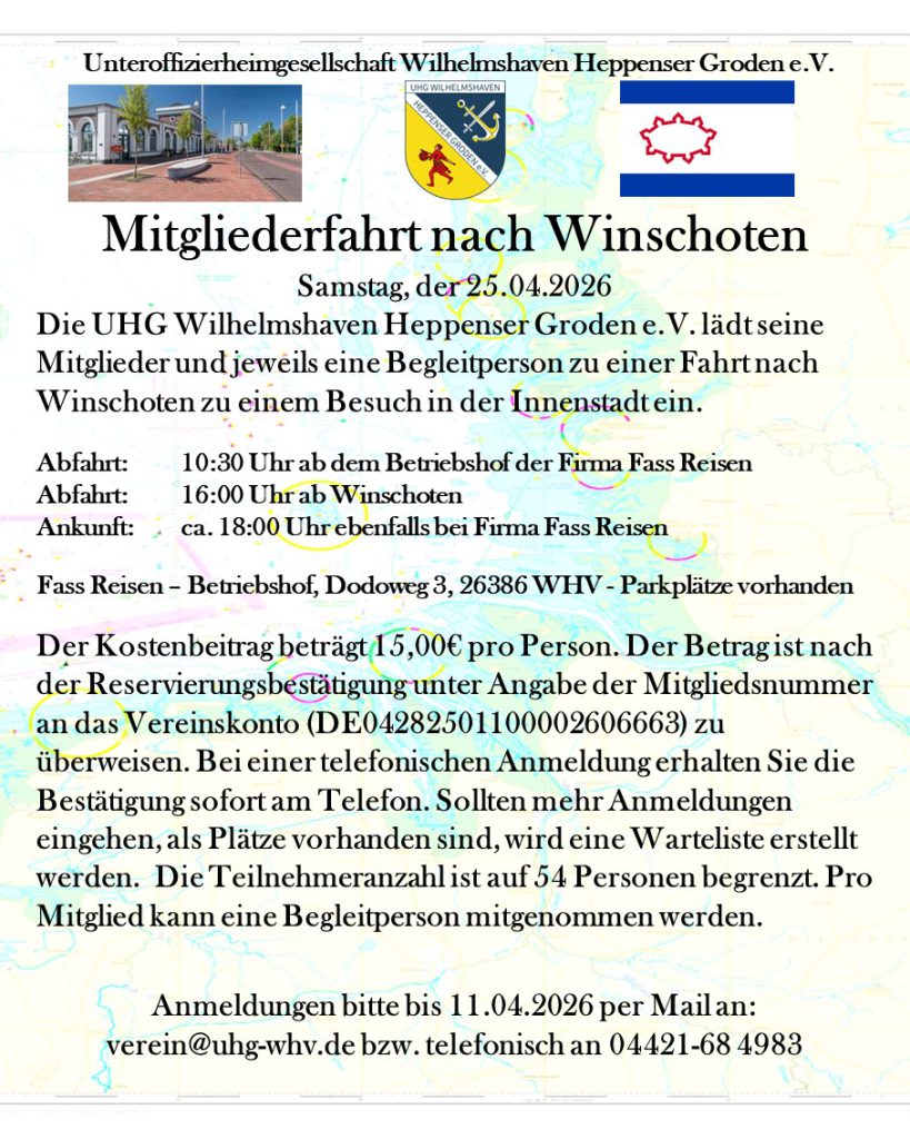 UHG Wilhelmshaven Mitgliederfahrt nach Winschoten am 25.04.2026
