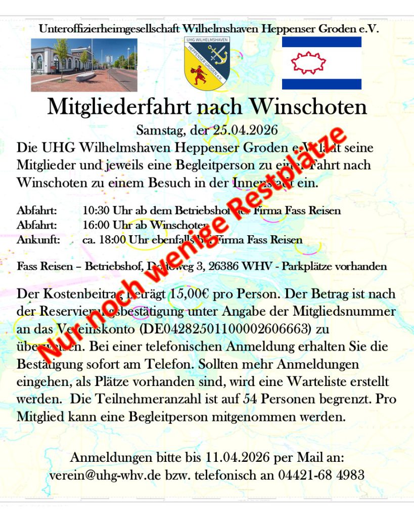 UHG Wilhelmshaven Mitgliederfahrt nach Winschoten am 25.04.2026